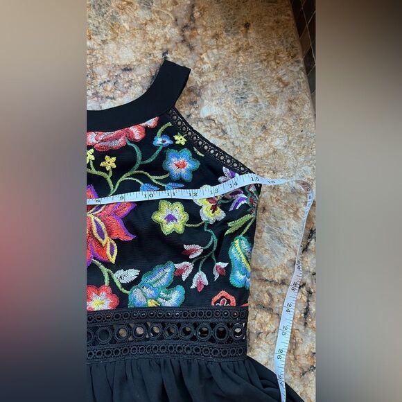 Floral Embroidered Black Dress - Picture 5 of 7